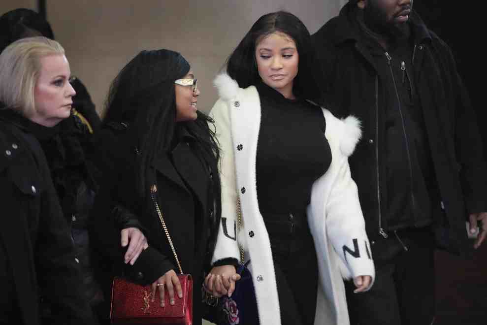 Joycelyn Savage (R) and Azriel Clary arrive for a bond hearing for R&B singer R. Kelly at the Leighton Criminal Court Building on February 23, 2019 in Chicago, Illinois. Kelly, who is facing charges on ten counts of aggravated criminal sexual abuse, is being held on $1 million bond.