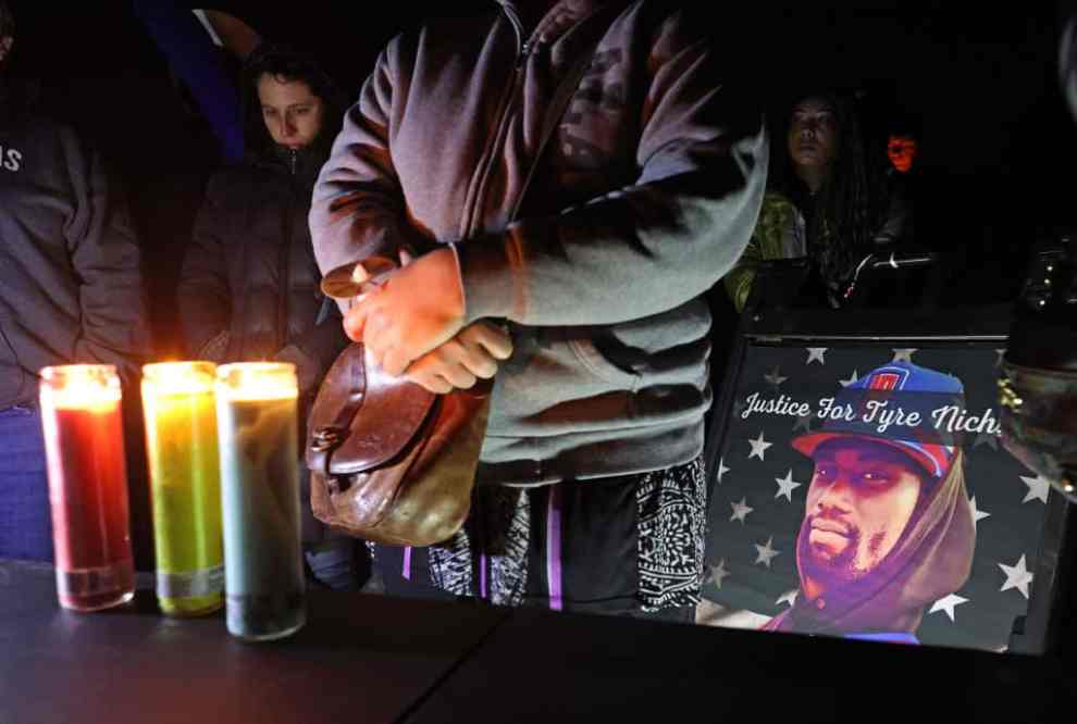 SACRAMENTO, CALIFORNIA - JANUARY 30: People look on during a vigil for Tyre Nichols at Regency Community Skatepark on January 30, 2023 in Sacramento, California. Earlier this month, 29-year-old Nichols was violently beaten for three minutes by Memphis police officers at a traffic stop and died of his injuries. Five Black Memphis Police officers have been fired after an internal investigation found them to be “directly responsible” for the beating and have been charged with “second-degree murder, aggravated assault, two charges of aggravated kidnapping, two charges of official misconduct and one charge of official oppression.”