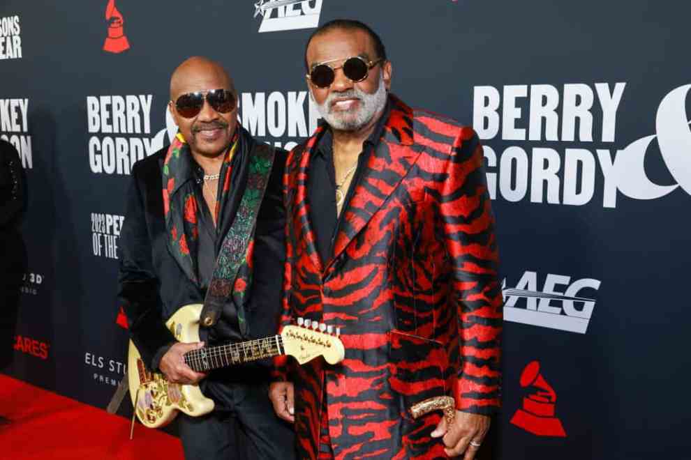 LOS ANGELES, CALIFORNIA - FEBRUARY 03: (L-R) Ernie Isley and Ronald Isley of The Isley Brothers attend MusiCares Persons of the Year Honoring Berry Gordy and Smokey Robinson at Los Angeles Convention Center on February 03, 2023 in Los Angeles, California.