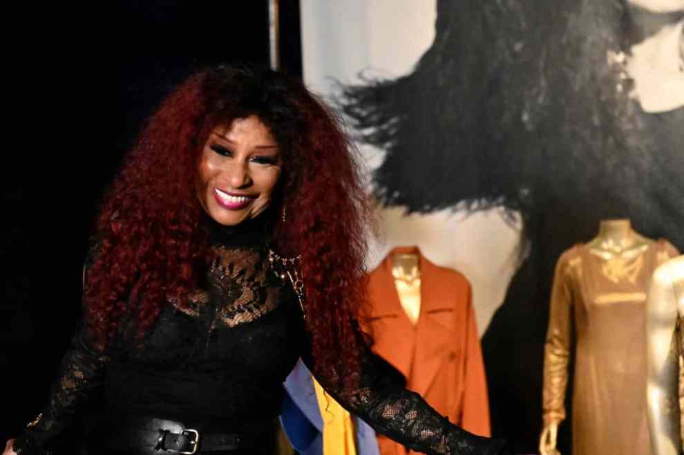 CLEVELAND, OHIO - MARCH 29: Chaka Khan poses for photos during the reveal of a new exhibit celebrating 50 years in music and her 70th birthday at the Rock & Roll Hall of Fame and Museum on March 29, 2023 in Cleveland, Ohio.