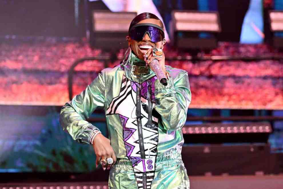 ATLANTA, GEORGIA - MAY 12: Missy Elliott performs onstage during the Strength of a Woman's MJB “Celebrating Hip Hop 50” Concert in Partnership with Mary J. Blige, Pepsi, and Live Nation Urban at State Farm Arena on May 12, 2023 in Atlanta, Georgia.