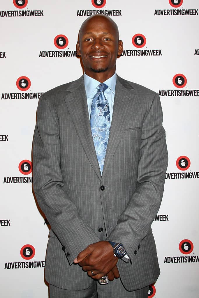 NEW YORK, NY - SEPTEMBER 29: Professional basketball player Ray Allen poses at the NBA on ESPN panel in presented by ESPN during Advertising Week 2015 AWXII at the Times Center Stage on September 29, 2015 in New York City.