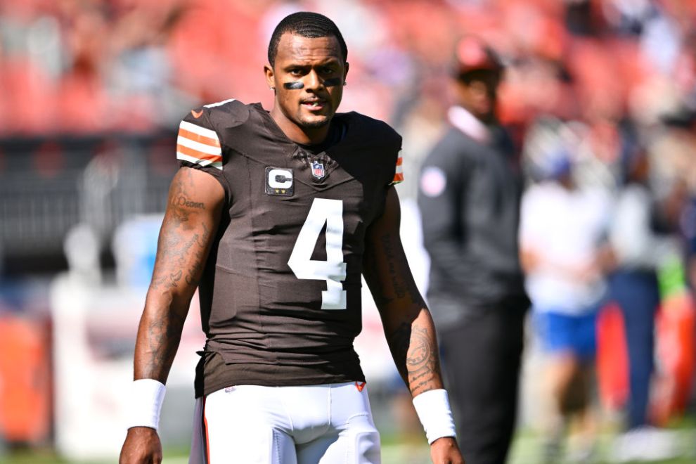 CLEVELAND, OHIO - SEPTEMBER 08: Deshaun Watson #4 of the Cleveland Browns looks on prior to a game against the Dallas Cowboys at Cleveland Browns Stadium on September 08, 2024 in Cleveland, Ohio.