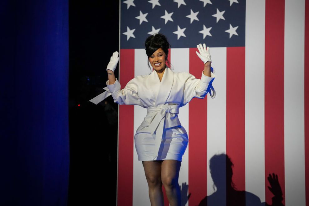 WEST ALLIS, WISCONSIN - NOVEMBER 01: Cardi B arrives during a campaign rally for Democratic presidential nominee, U.S. Vice President Kamala Harris at the Wisconsin State Fair Park Exposition Center on November 1, 2024 in West Allis, Wisconsin. With four days until election day, Vice President Kamala Harris is campaigning in Wisconsin.