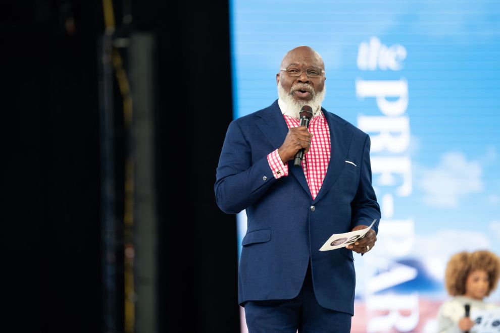 ARLINGTON, TEXAS - SEPTEMBER 26: Bishop TD Jakes speaks during Woman Evolve 2024 at Globe Life Field on September 26, 2024 in Arlington, Texas.