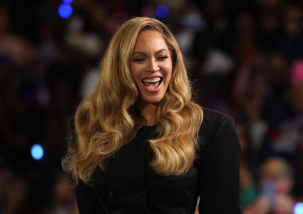 HOUSTON, TEXAS - OCTOBER 25: Beyoncé looks on during a campaign rally with Democratic presidential nominee, U.S. Vice President Kamala Harris, at Shell Energy Stadium on October 25, 2024 in Houston, Texas. Vice President Kamala Harris is campaigning in Texas holding a rally supporting reproductive rights with recording artists Beyoncé and Willie Nelson.