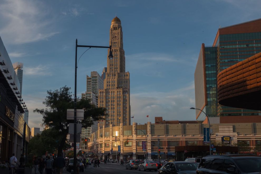 A general view The Wiiliamsburg Savings Bank Tower and Atlantic Avenue in Downtown Brooklyn - the tower was constructed between 1927 and 1929 and at 156m (512feet) tall was once the tallest building in the borough, today it houses apartments.