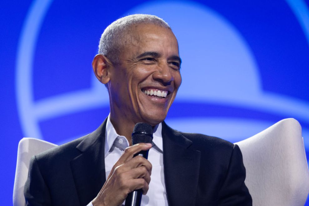 CHICAGO, ILLINOIS - DECEMBER 05: Former President Barack Obama moderates a conversation with Manu Meel, Co-Founder and CEO of BridgeUSA, Ainka Jackson, Founding executive director of the Selma Center for Nonviolence, Truth, and Reconciliation and Nika Kovač, Director of Slovenia-based Institute 8th of March during the Obama Foundation's 2024 Democracy Forum on December 05, 2024 in Chicago, Illinois. The 2024 Democracy Forum focused on "pluralism" and exploring how diverse communities can work together.