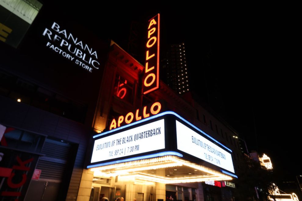NEW YORK, NEW YORK - SEPTEMBER 24: A view of the Apollo Theater exterior at the "Evolution of the Black Quarterback" premiere at The Apollo Theater on September 24, 2024 in New York City.