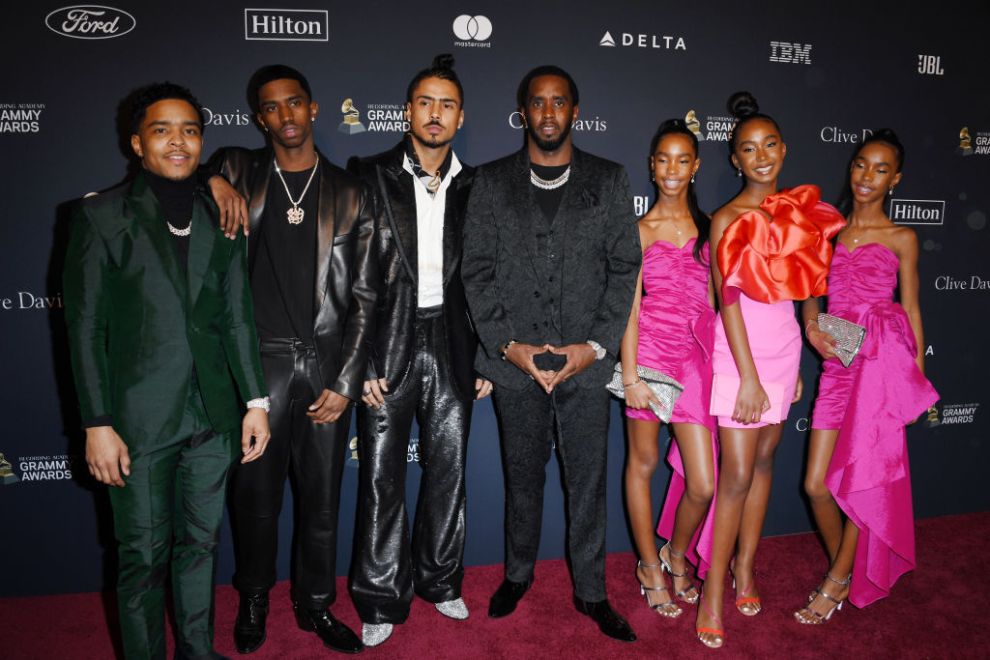 Honoree Sean "Diddy" Combs (C) with Justin Dior Combs, Christian Casey Combs, Quincy Taylor Brown, D'Lila Star Combs, Jessie James Combs, and Chance Combs attend the Pre-GRAMMY Gala and GRAMMY Salute to Industry Icons Honoring Sean "Diddy" Combs on January 25, 2020 in Beverly Hills, California.